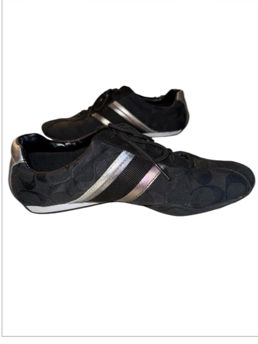 Y2K Coach Jayme Signature Canvas Sneakers Black Silver Racing Style Sz 8 Box - Picture 6 of 15